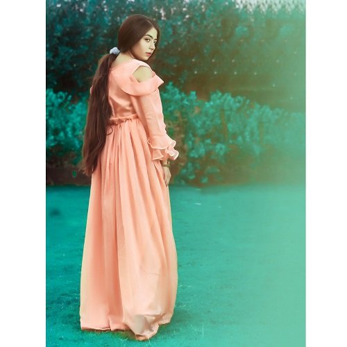 Peach Chiffon Frill Maxi