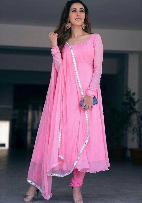 Pink Flaired Anarkali Dress (03 Piece)
