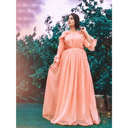 Peach Chiffon Frill Maxi