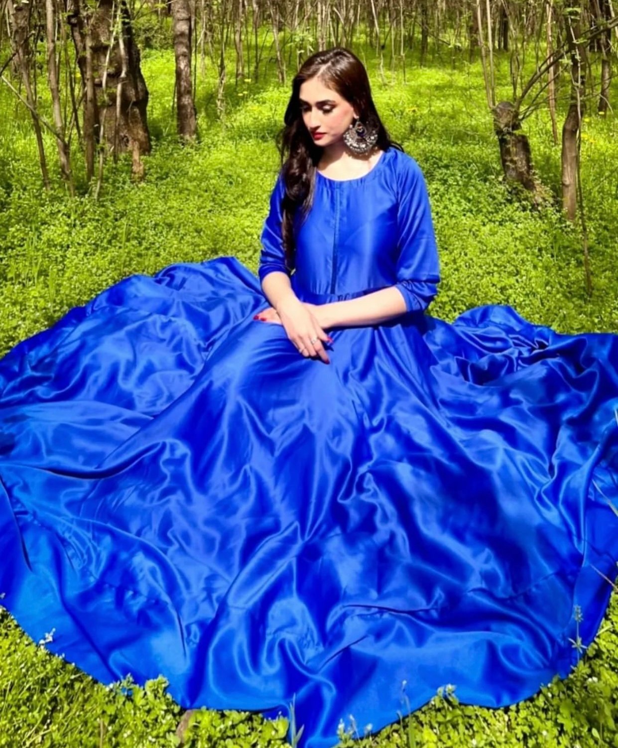 Royal Blue Silk Heavy Flare Maxi