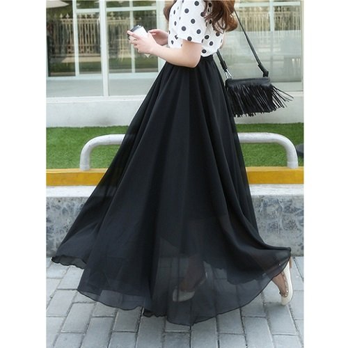 Black Chiffon Skirt With Polka Dot Top