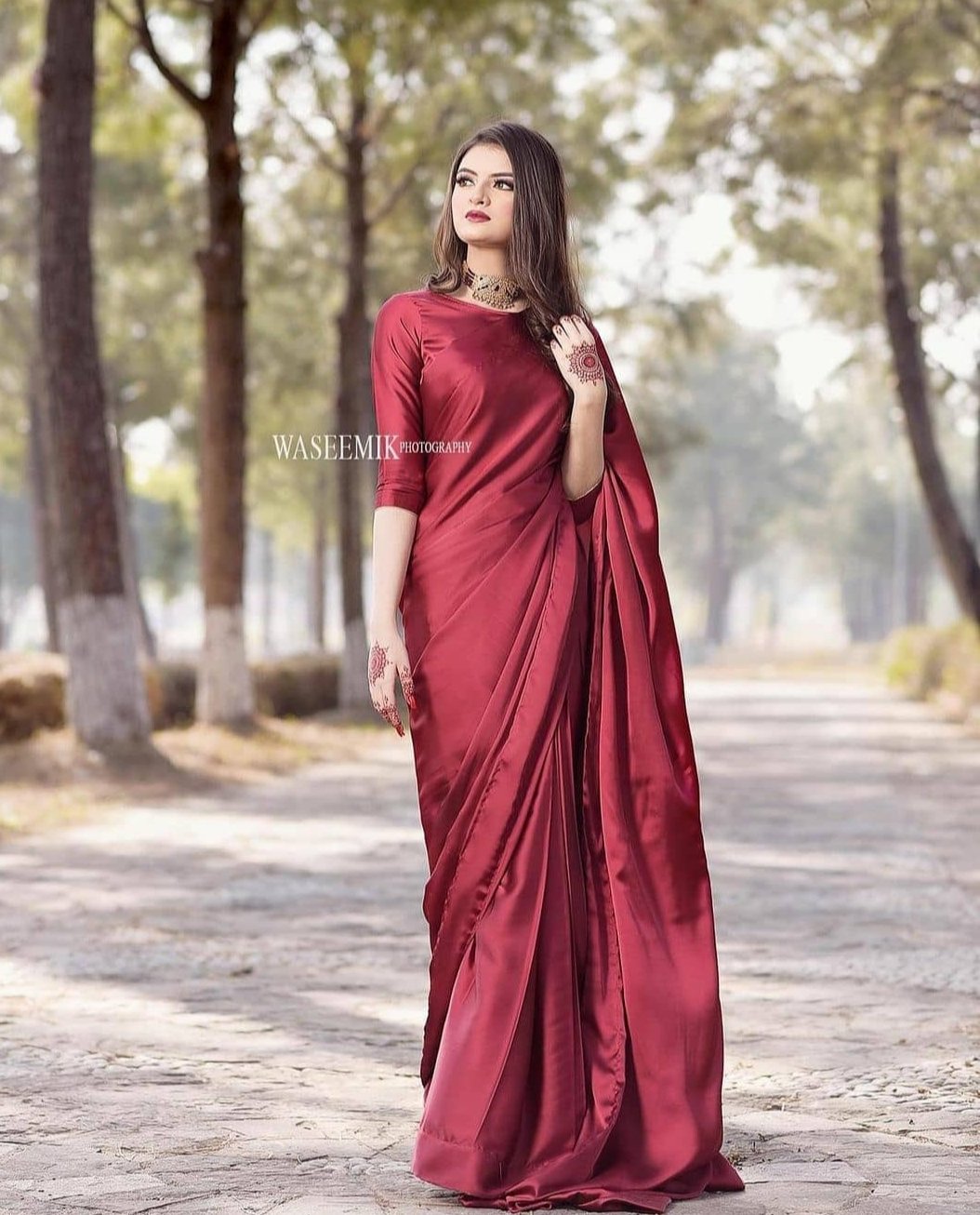 Redish Maroon Silk Saree Stiched