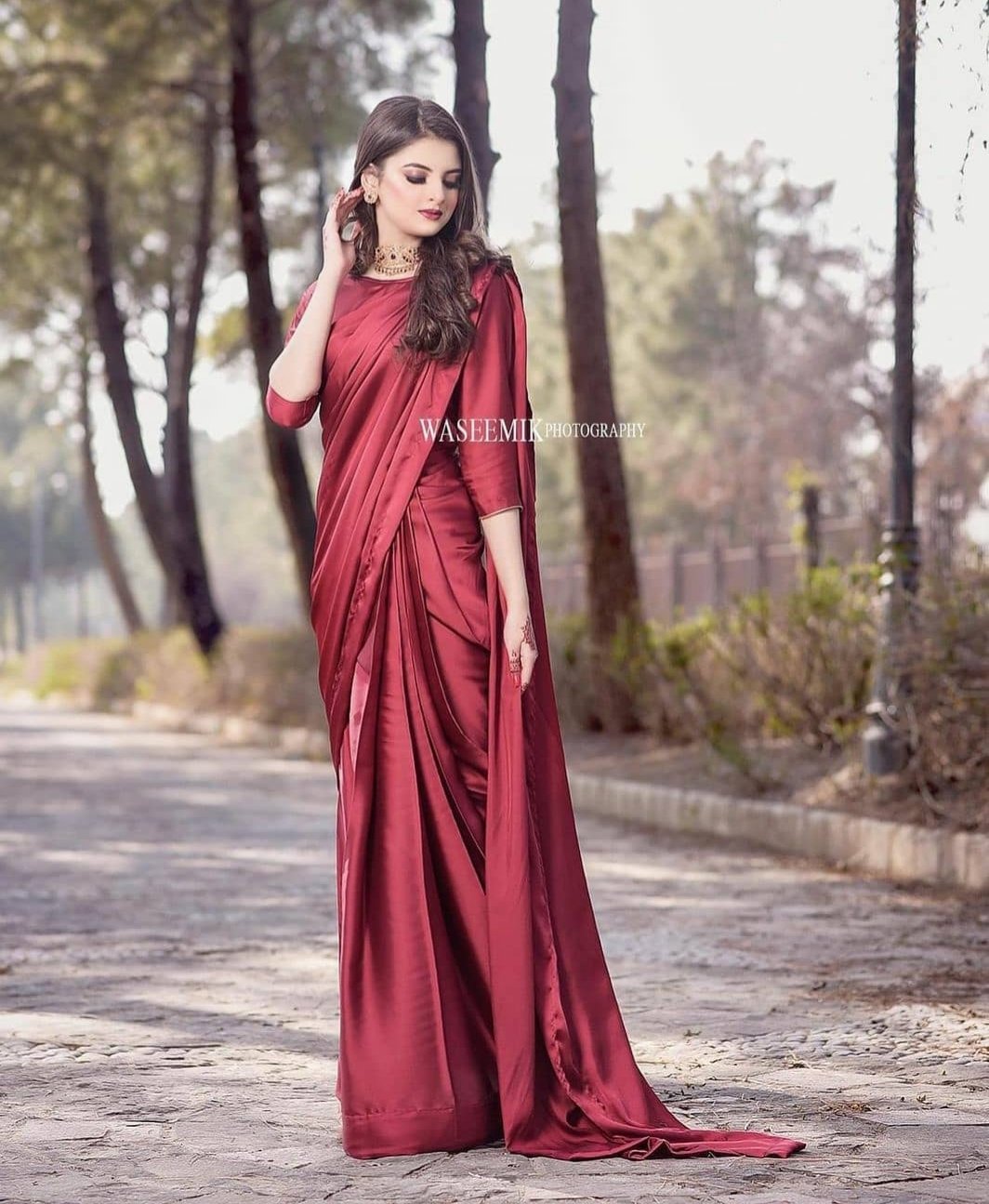 Redish Maroon Silk Saree Stiched