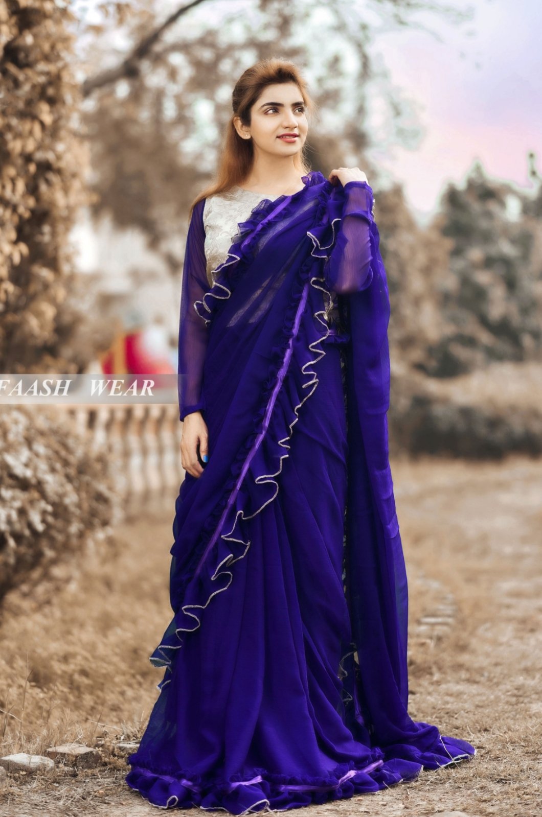 Purple Frill Saree Stitched