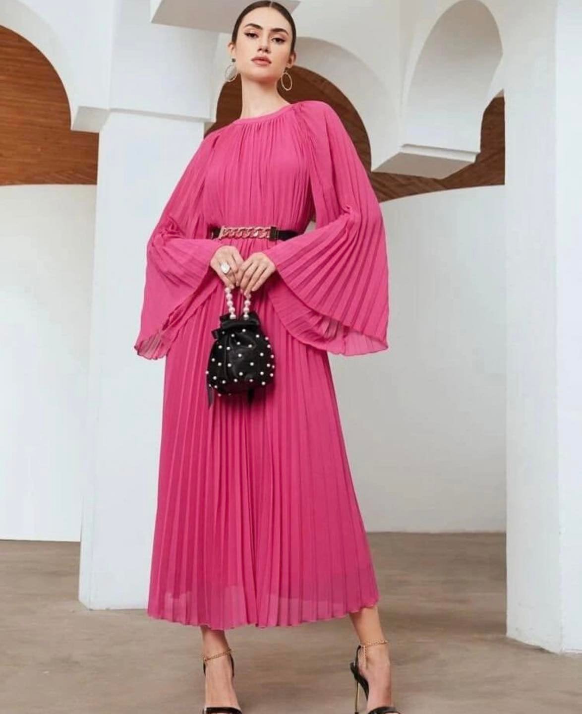 Shocking Pink Platted Maxi