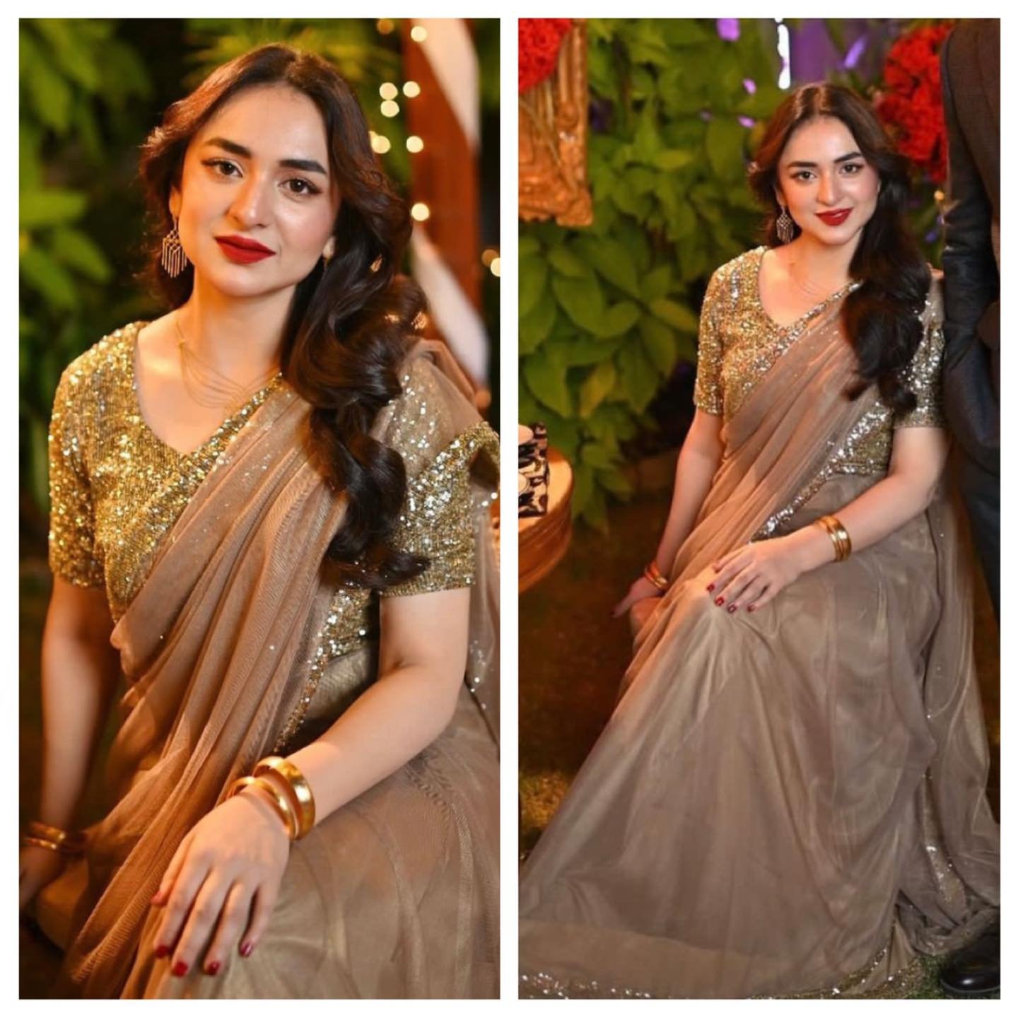 Stitched Golden Wedding Wear Saree