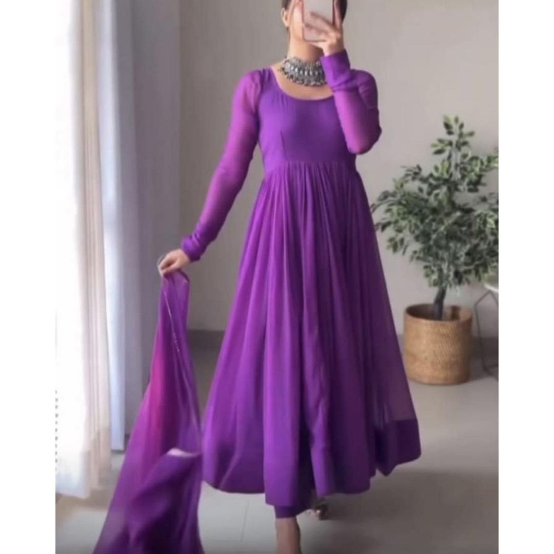Purple Heavy Chiffon Dress (03 Piece)