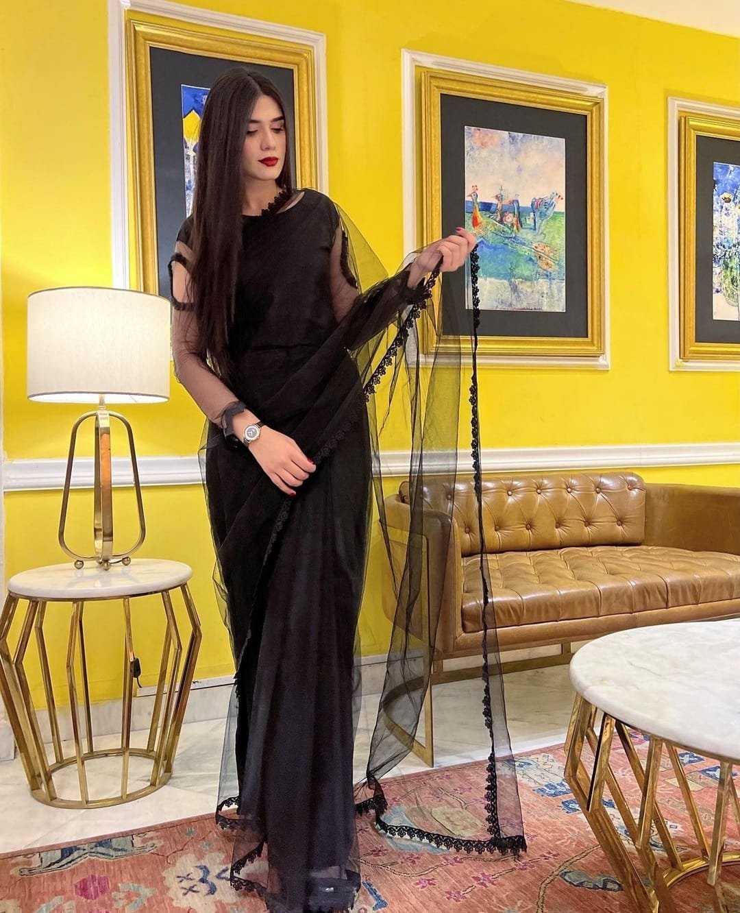 Stitched Black Net Saree – Faash Wear UAE
