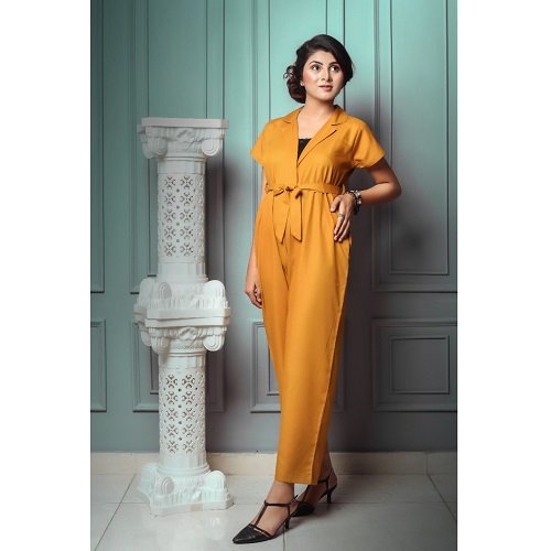 Mustard Coat Collar Style Jumpsuit