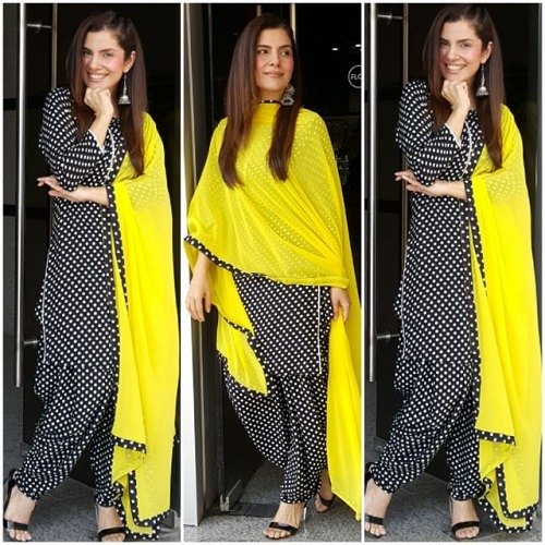 Black Polka Dot Dress With Yellow Dupatta (03 Piece)