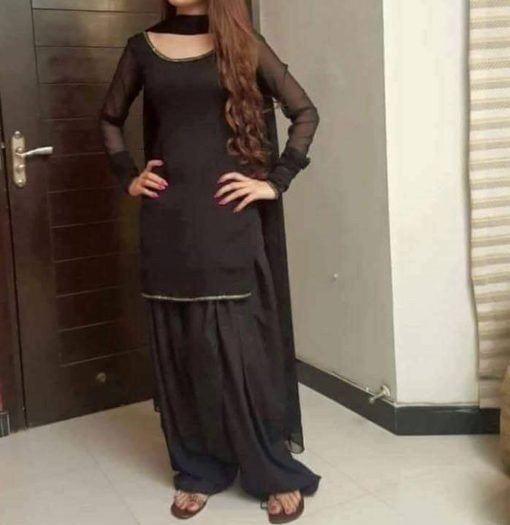 Black Chiffon Patyala Dress (03 Piece)