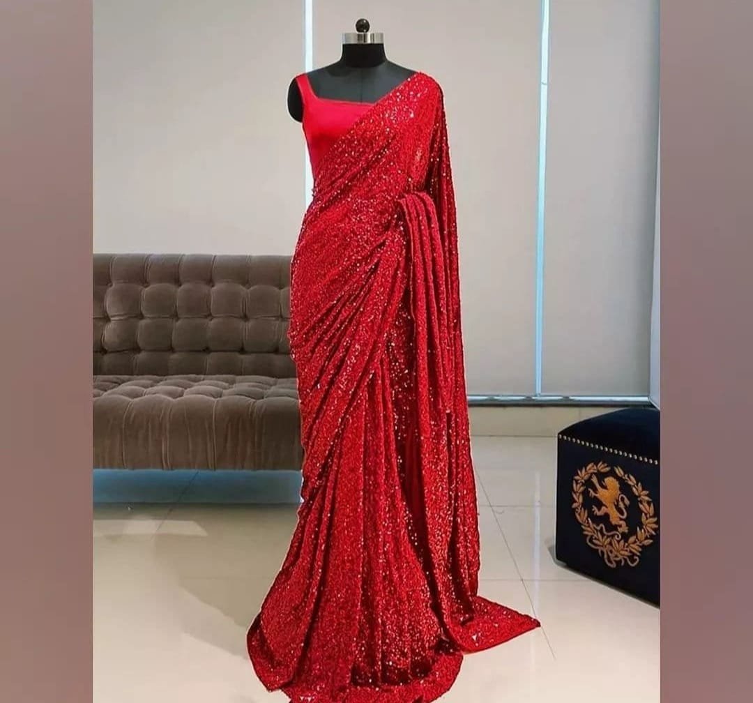 Stitched Red Sequin Saree