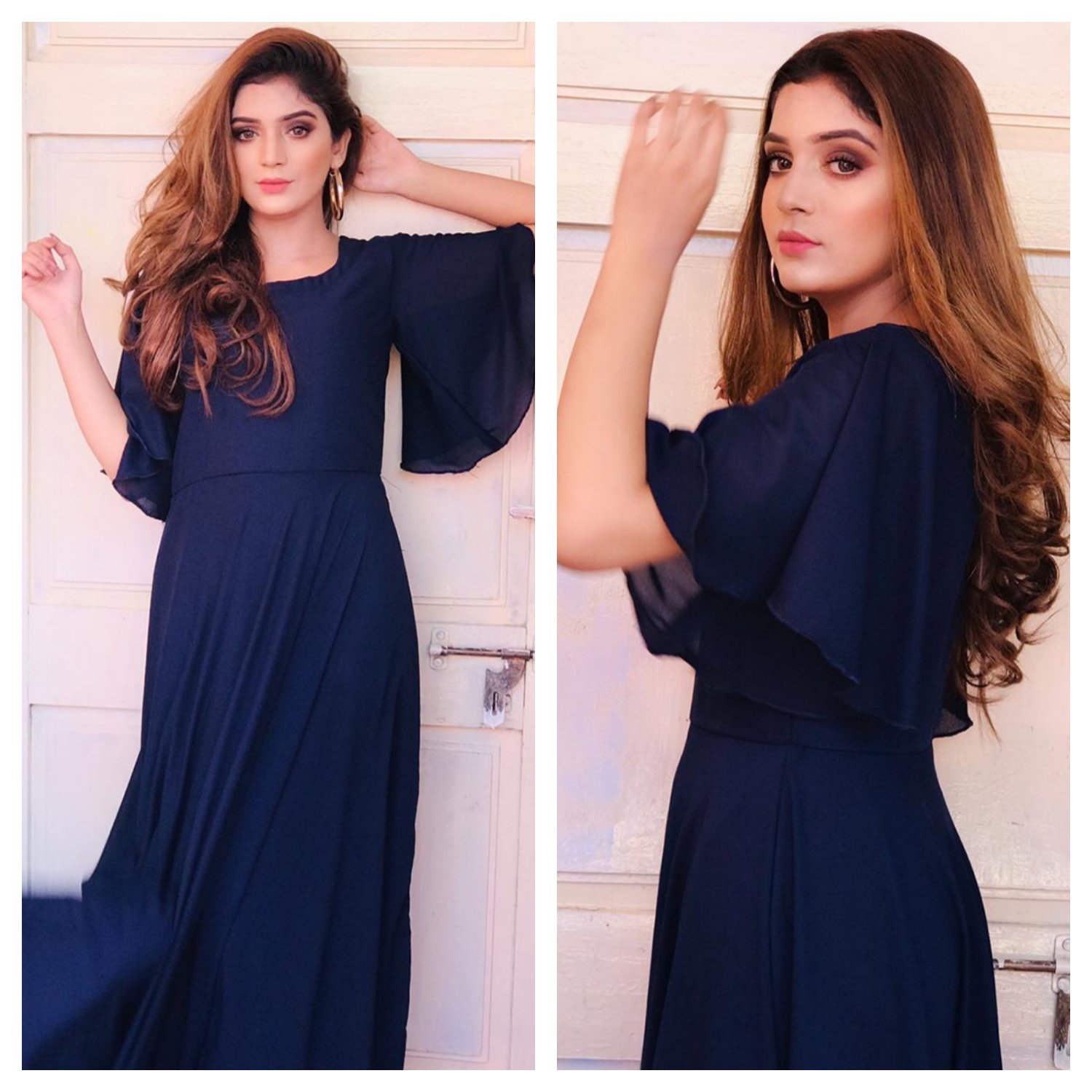 Blue Chiffon Frill Maxi