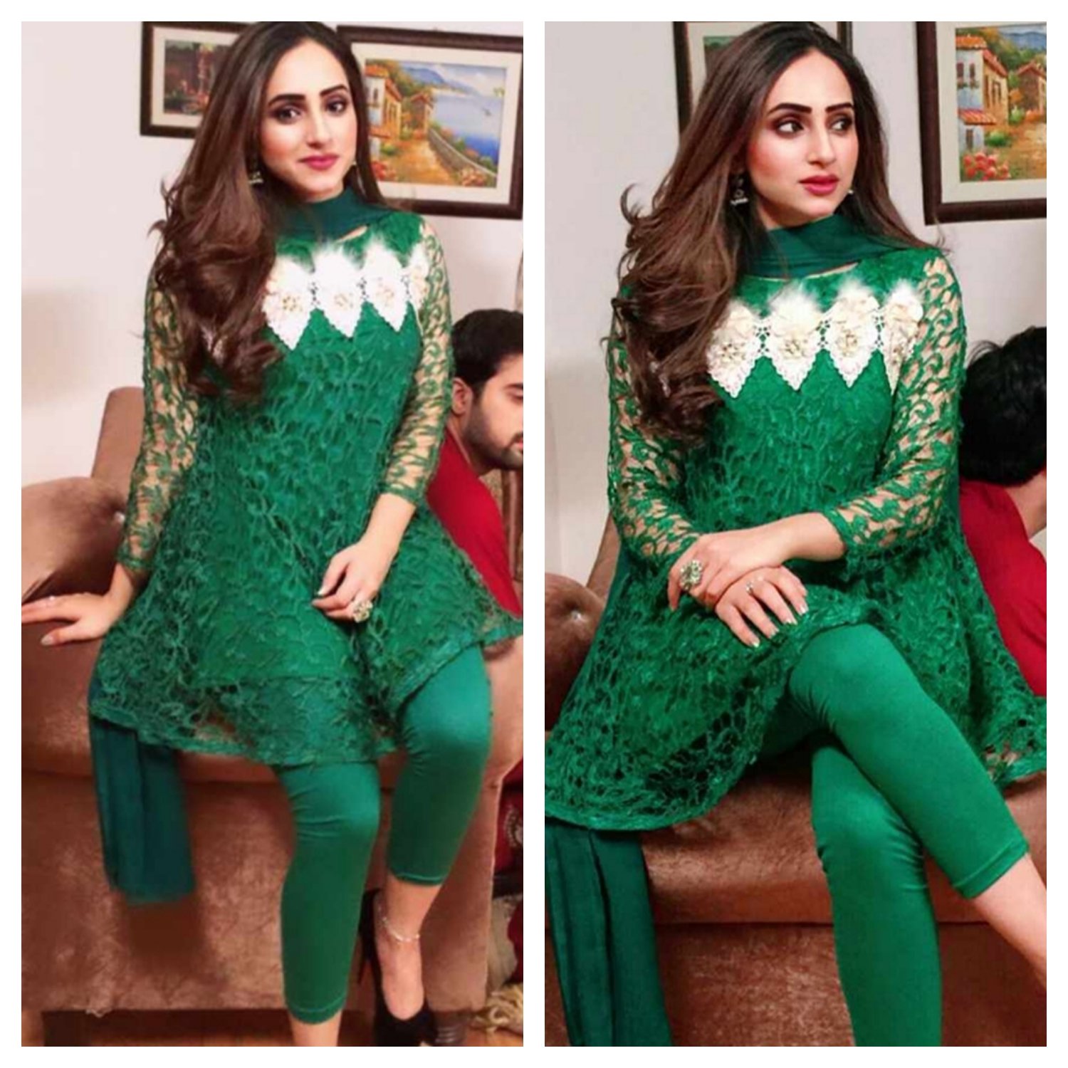 Green Furr Dress (03 Piece)