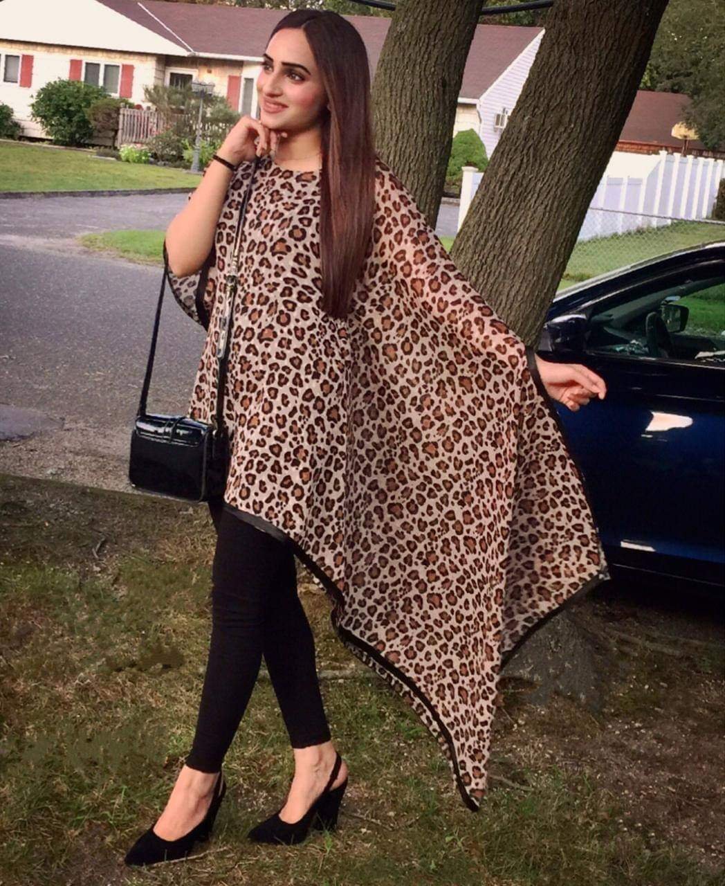 One Side Drop Down Cheetah Print Dress (02 Piece)