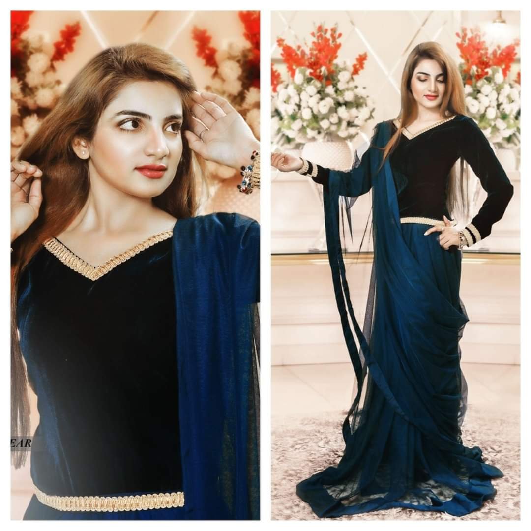 Stitched Navy Blue Saree