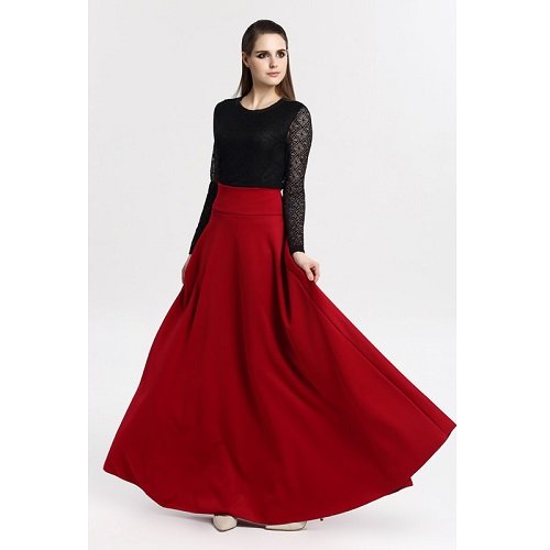 Red Chiffon Skirt With Black Top