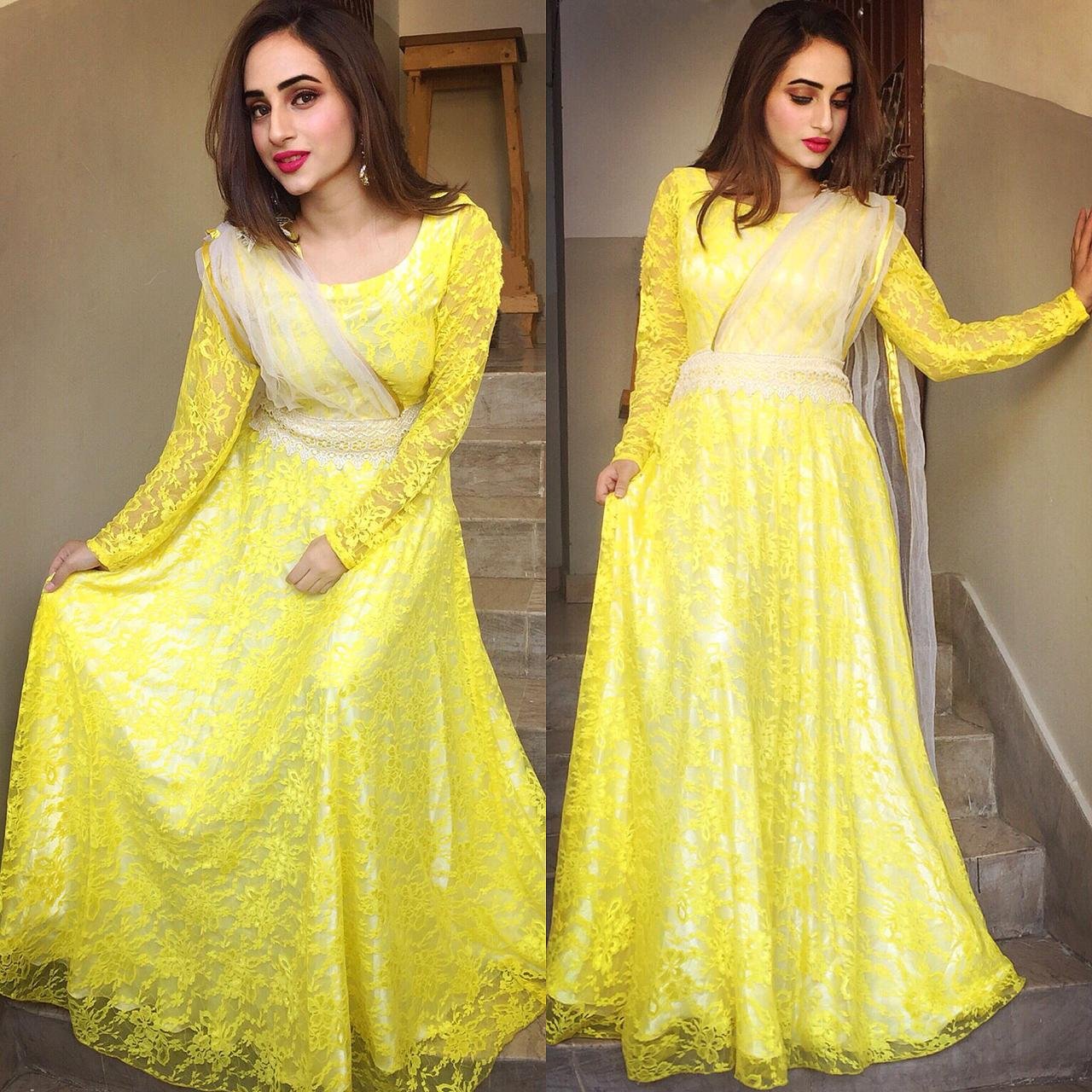 Yellow Maxi With Attached Duppatta