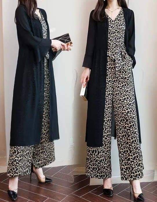 Cheetah Print Jumpsuit With Black Chiffon Upper