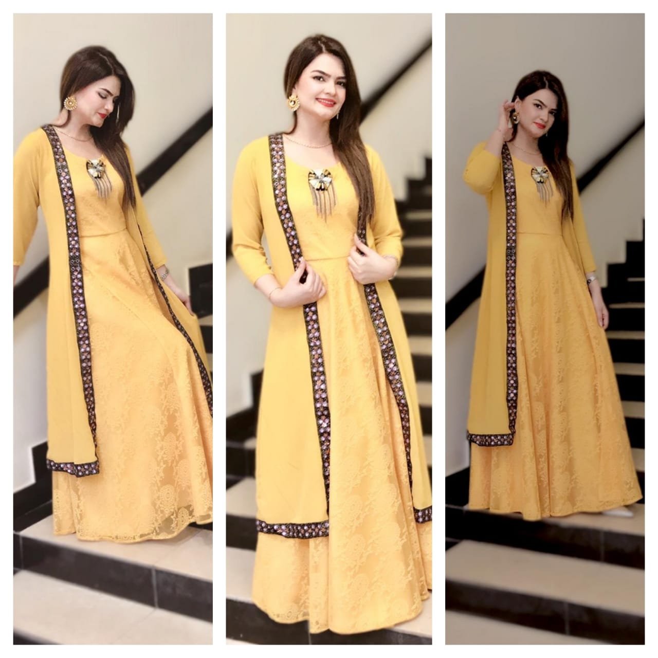 Mustard Maxi With Chiffon Upper