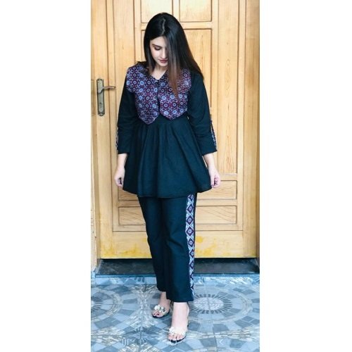 Black Dress With Ajrak Touch (03 Piece)