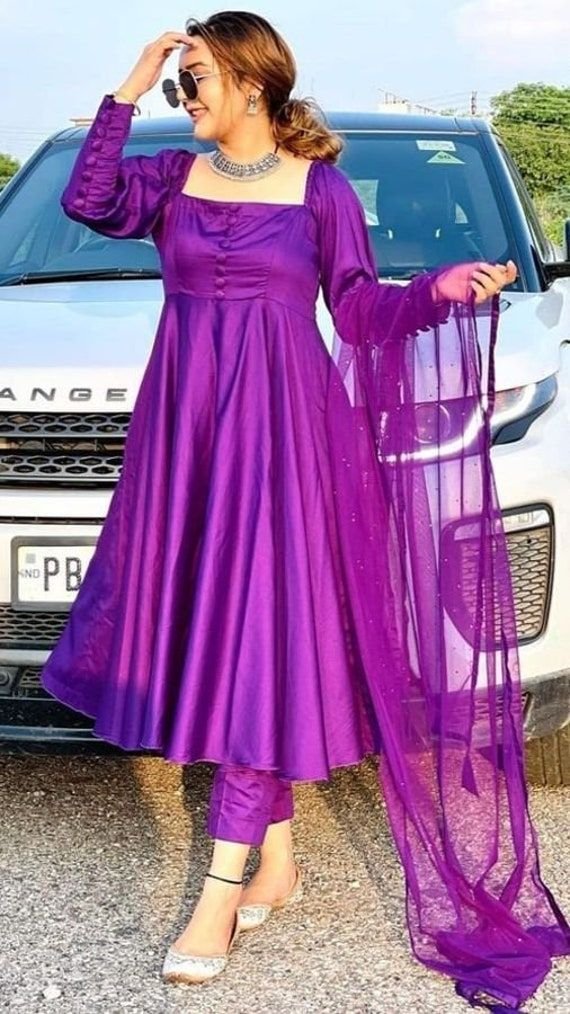 Purple Heavy Silk Dress (03 Piece)