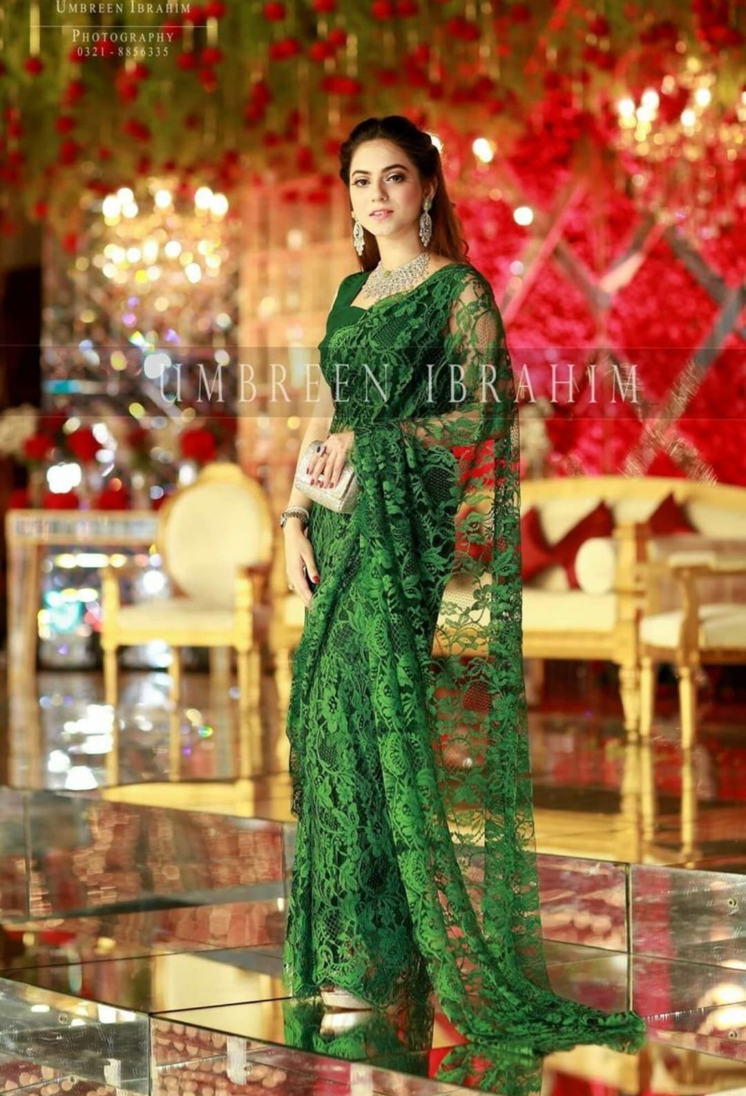 Stitched Green Embroidered Net Saree