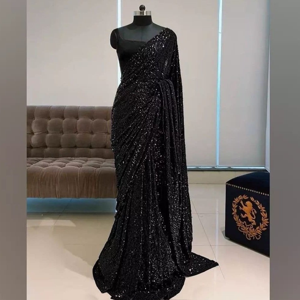 Stitched Black Sequin Saree