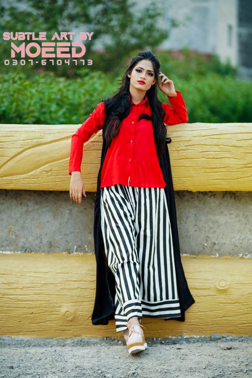 Red Shirt & Zebra Lining Trouser With Black Upper (03 Piece)