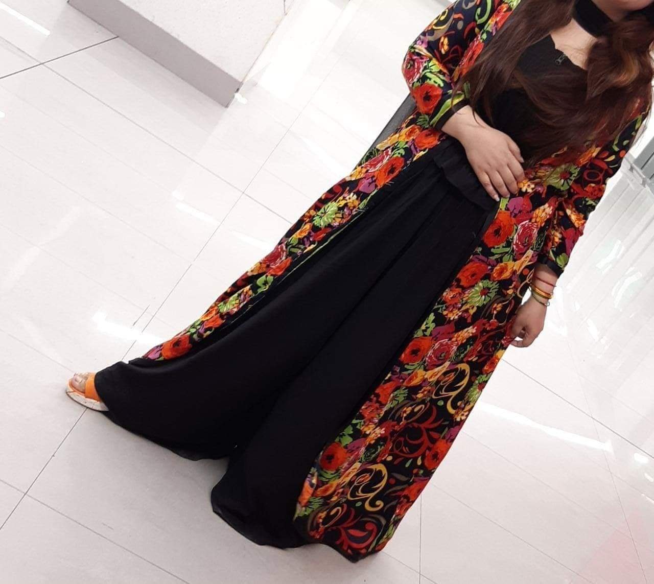 Black Jumpsuit With Floral Gown