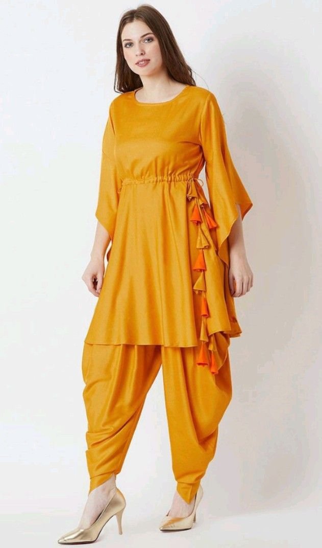 Mustard Peplum Tassels Dress (02 Piece)